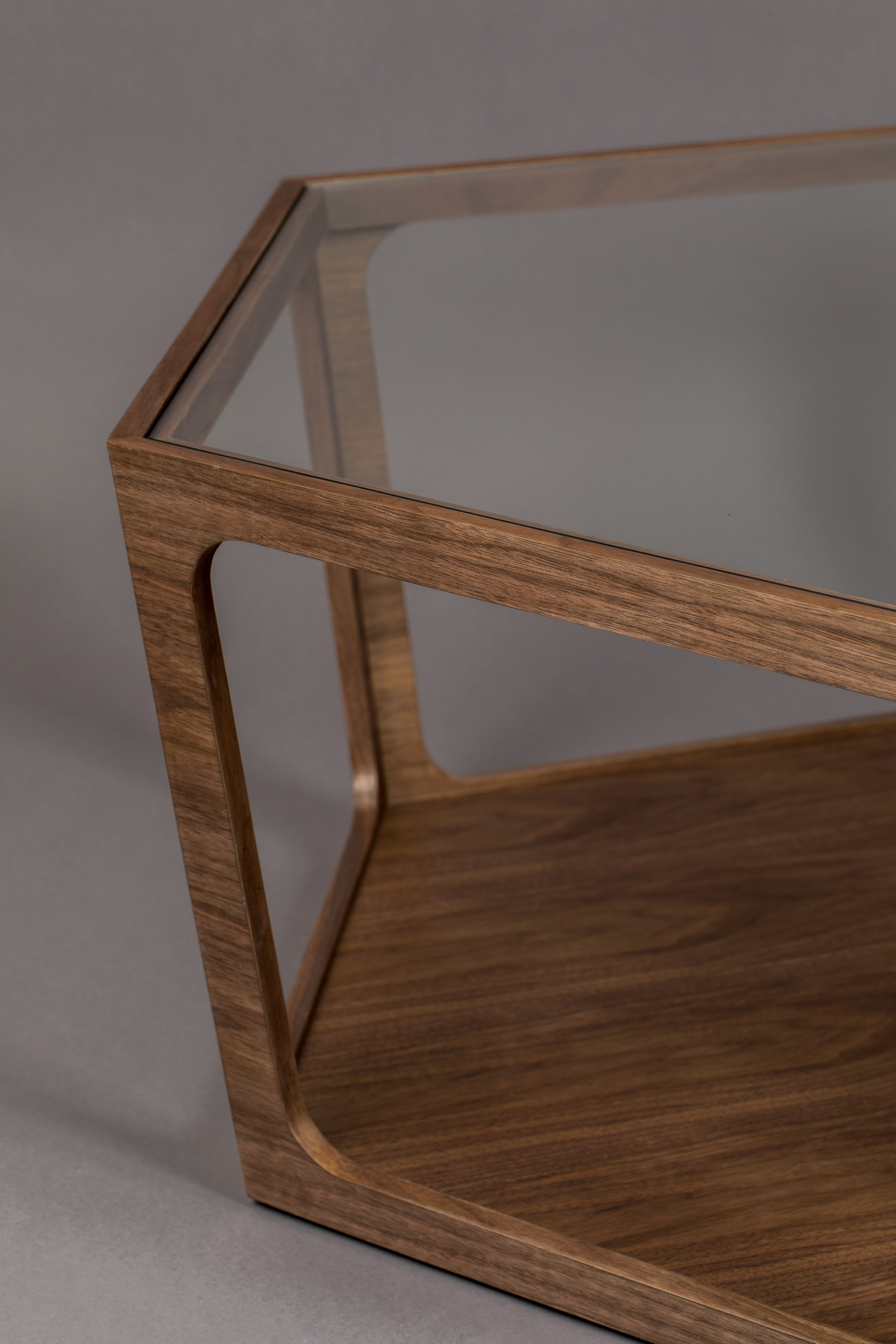 Dutchbone Sita Walnut Brown Wood & Glass Hexagon Coffee Table